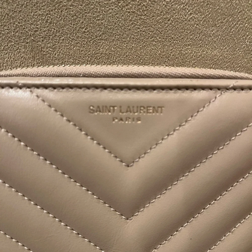 Saint Laurent Quilted Leather Zip Wallet in Blush Pink
